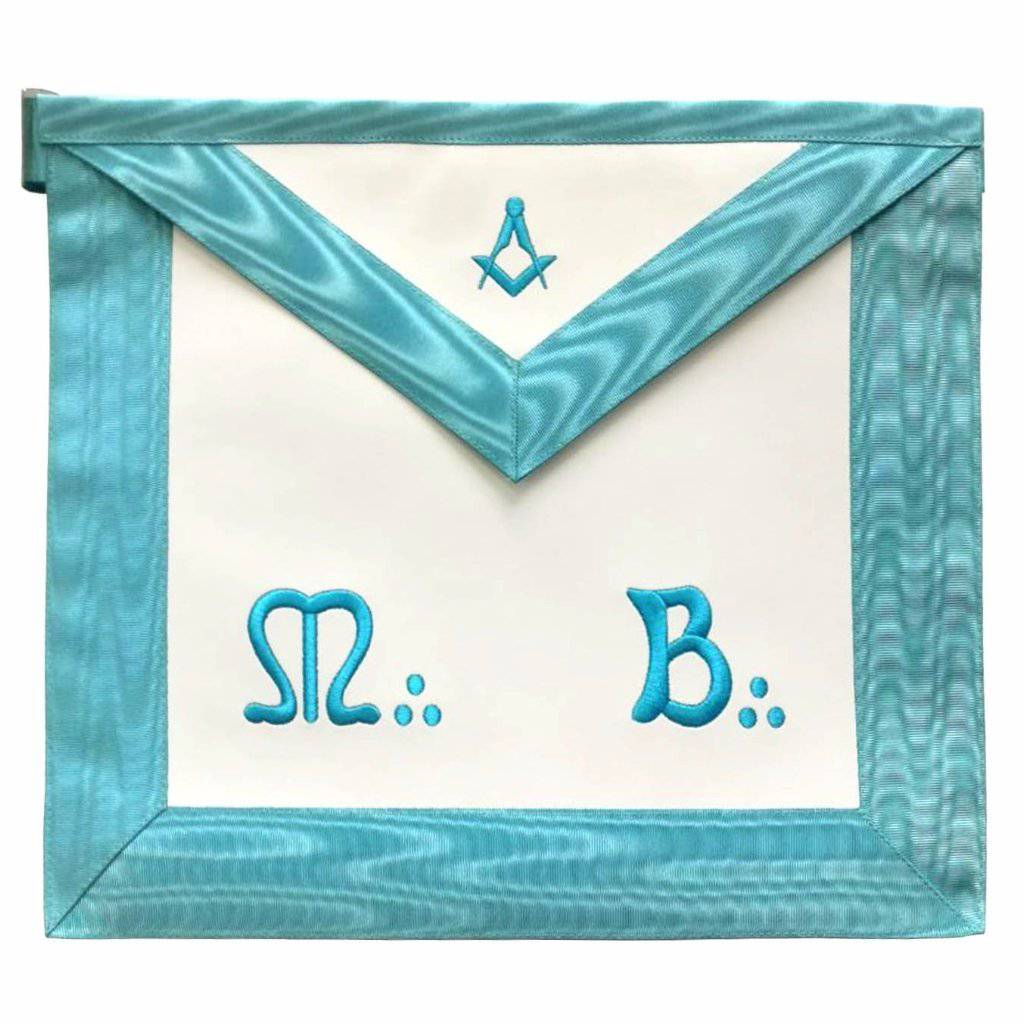 Master Mason Blue Lodge French Apron - Sky Blue Moire Square & Compass