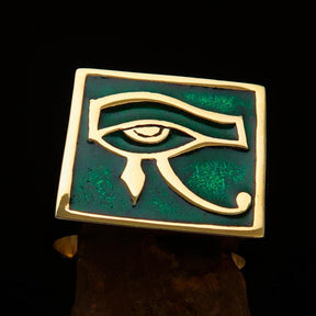 Ancient Egypt Keychain - Green & Gold Eye of Horus Solid Brass - Bricks Masons