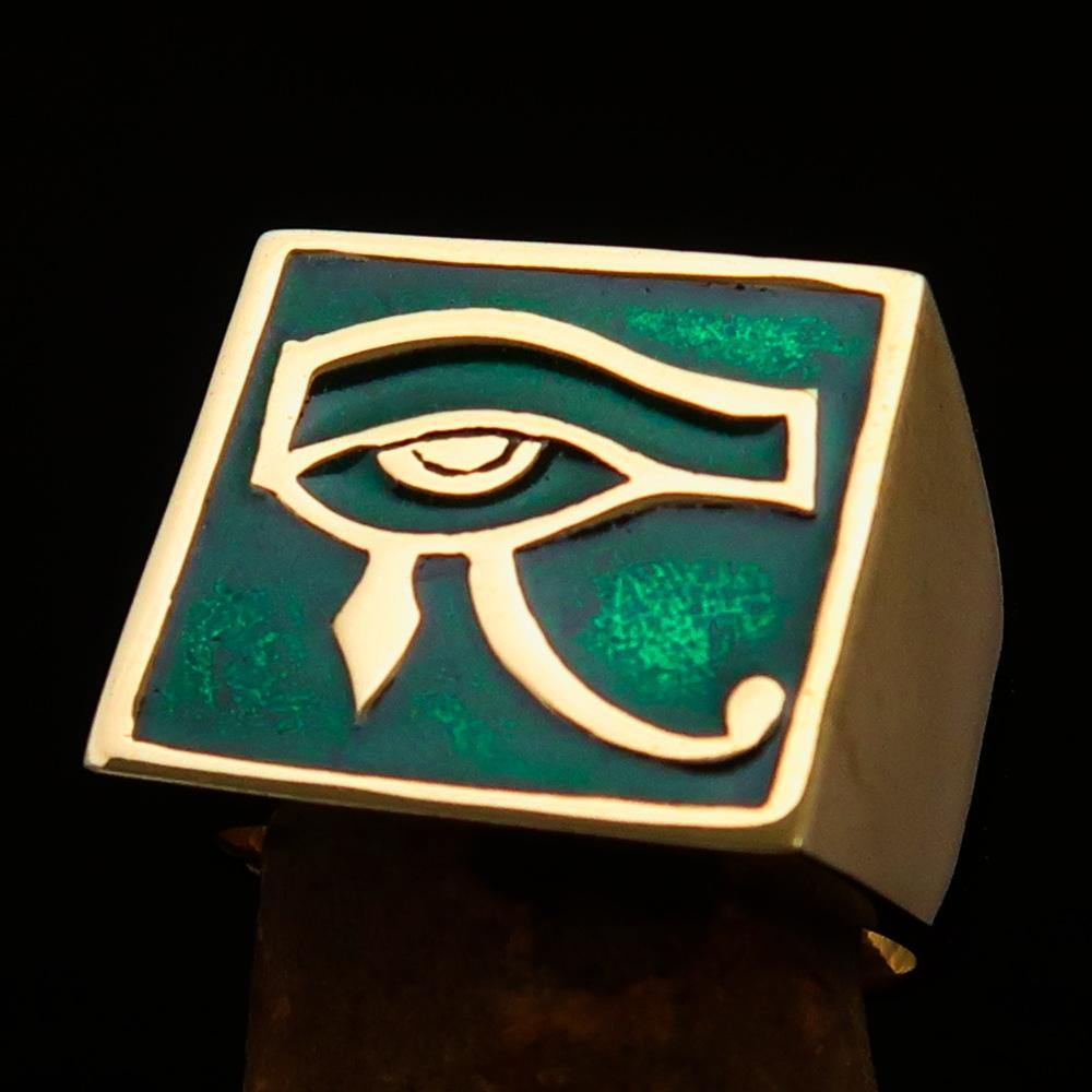 Ancient Egypt Keychain - Green & Gold Eye of Horus Solid Brass - Bricks Masons