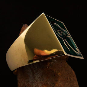 Ancient Egypt Keychain - Green & Gold Eye of Horus Solid Brass - Bricks Masons