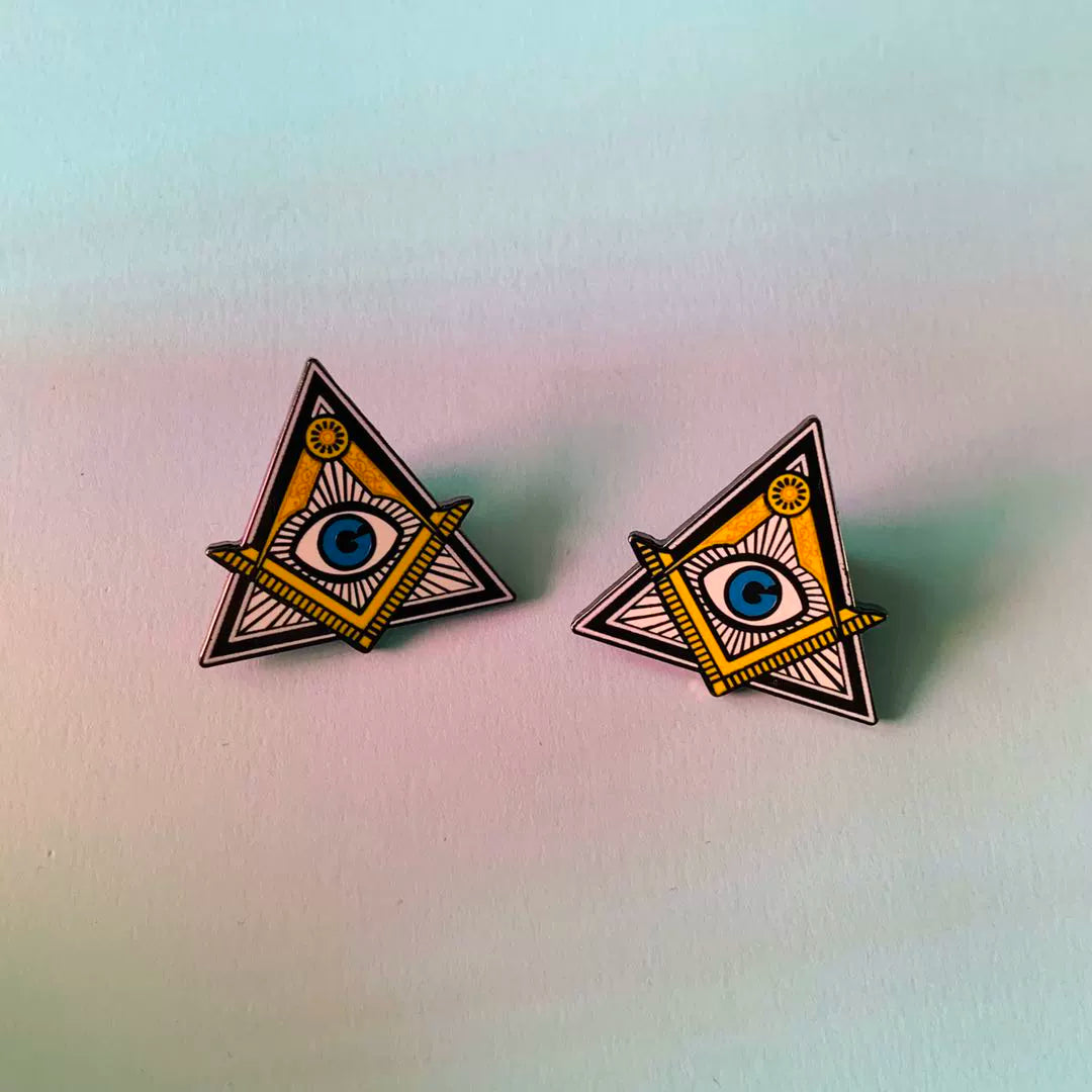 Eye Of Providence Brooch - Pair Of Square And Compass Triangle Shaped Brooch - Bricks Masons