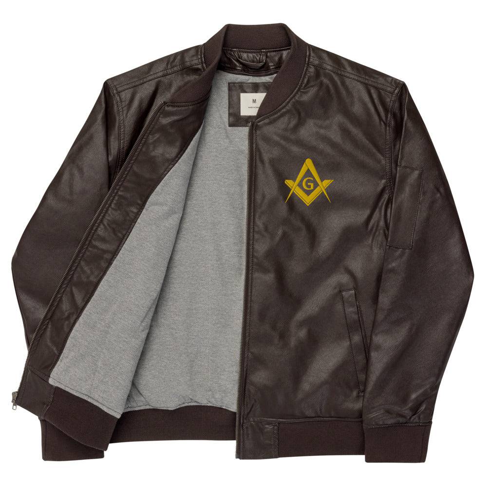 Master Mason Blue Lodge Jacket - Square and Compass G Leather Golden Embroidery