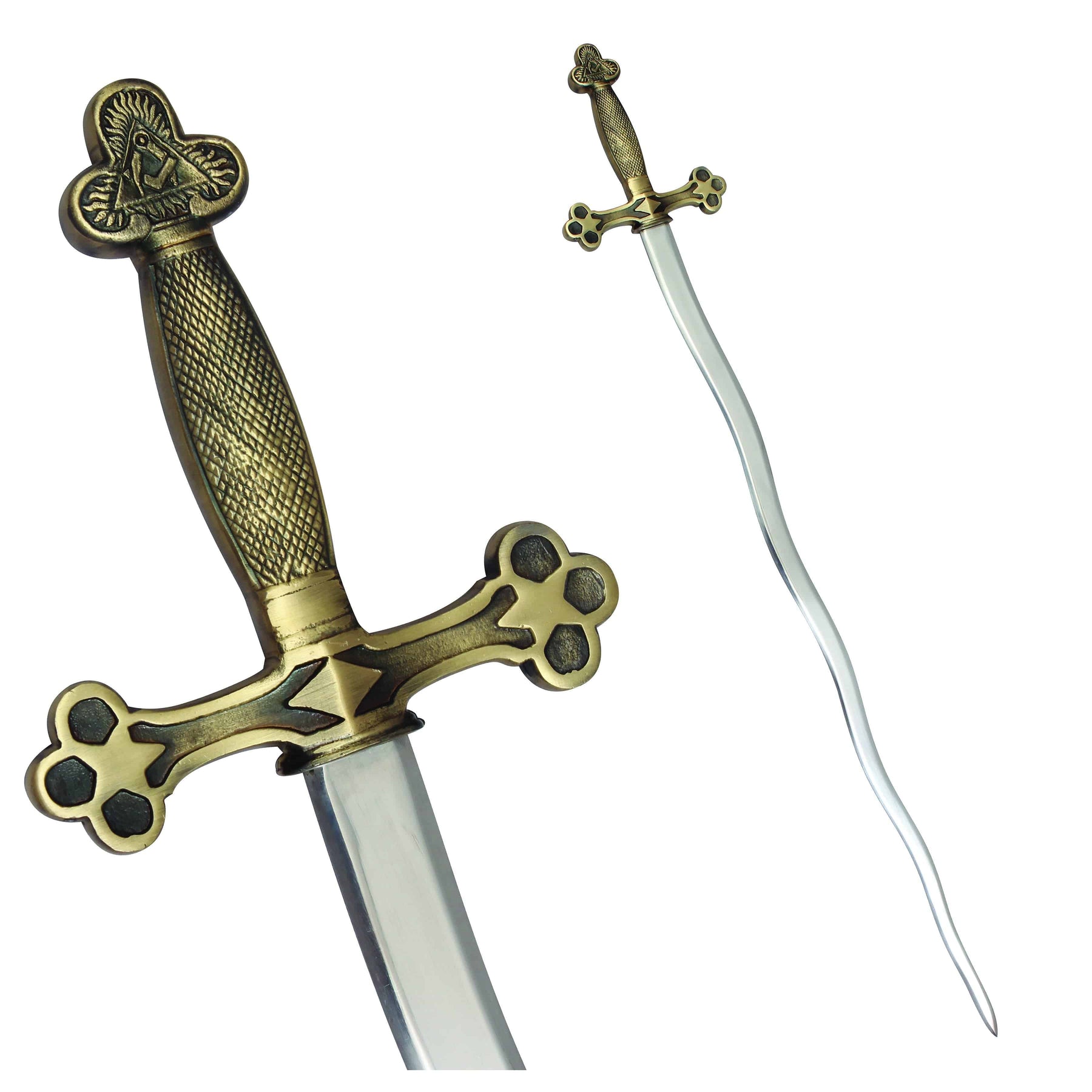 Fellowcraft Blue Lodge Sword - Snake Flaming Sword Square Compass with Gold and Black Hilt - Bricks Masons