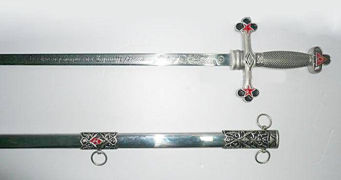 Fellowcraft Blue Lodge Sword - Square Compass Officer Red Star 39.5" - Bricks Masons