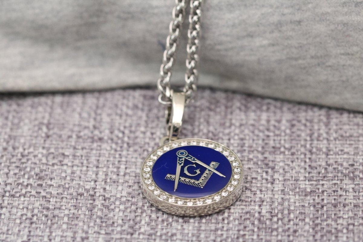 Master Mason Blue Lodge Necklace - Sterling Silver Square & Compass G - Bricks Masons
