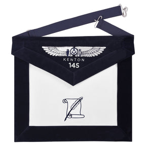 Historian Blue Lodge Officer Apron - Kenton Lodge Navy Velvet With Silver Embroidery Thread - Bricks Masons