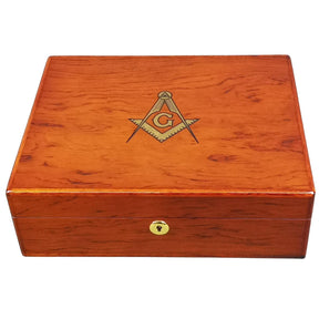Master Mason Blue Lodge Jewelry Box - Rosewood Two-Level Storage with Lock - Bricks Masons