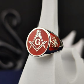 Master Mason Blue Lodge Ring - Square & Compass G Personalized - Bricks Masons