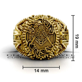 Master Mason Blue Lodge Ring - Square & Compass G Various Tones - Bricks Masons