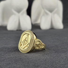 Master Mason Blue Lodge Ring - Silver Square & Compass With G Oval Shape - Bricks Masons
