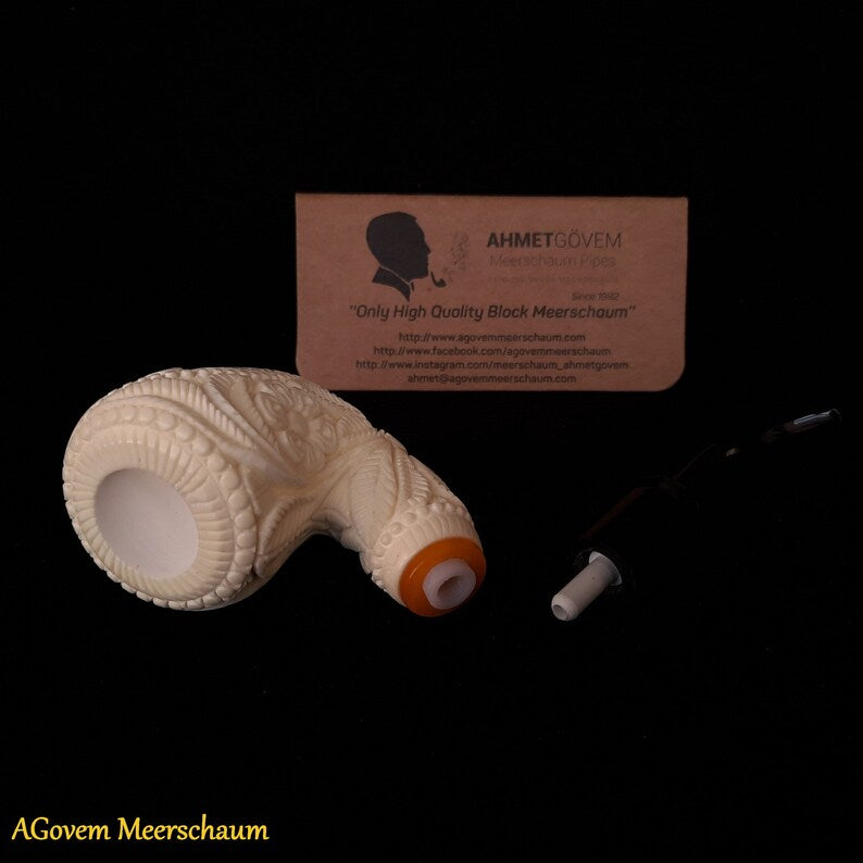 Shriners Meerschaum Pipe - Handmade Beewax With Fitter Hard Case - Bricks Masons