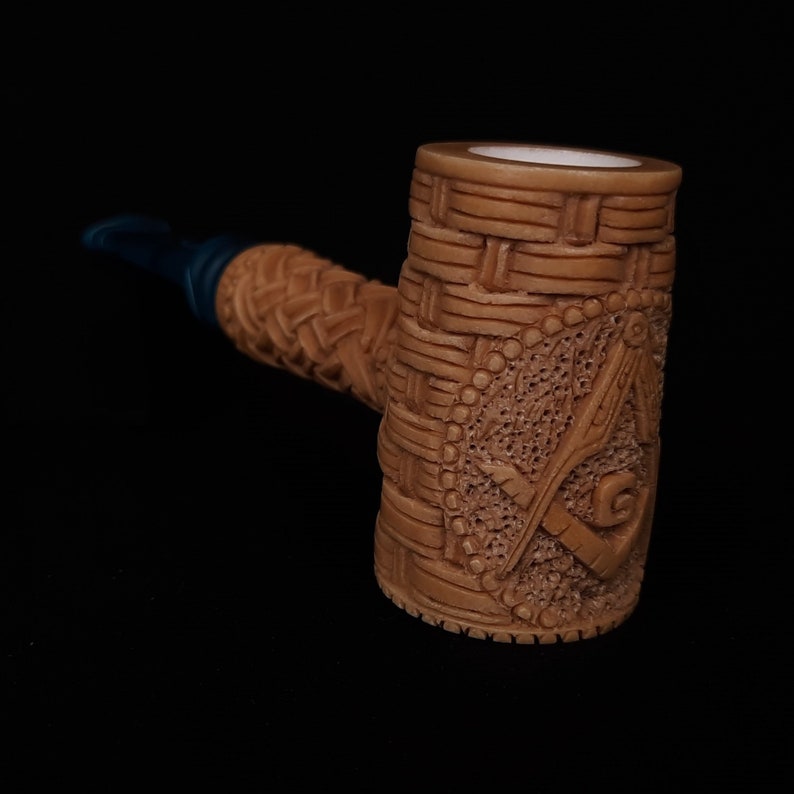 Master Mason Blue Lodge Meerschaum Pipe - Square and Compass G Gavel Shape - Bricks Masons