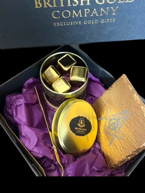 Master Mason Blue Lodge Reusable Ice Cubes - Gold Tongs Slate Coaster 6 Piece Gift Set - Bricks Masons