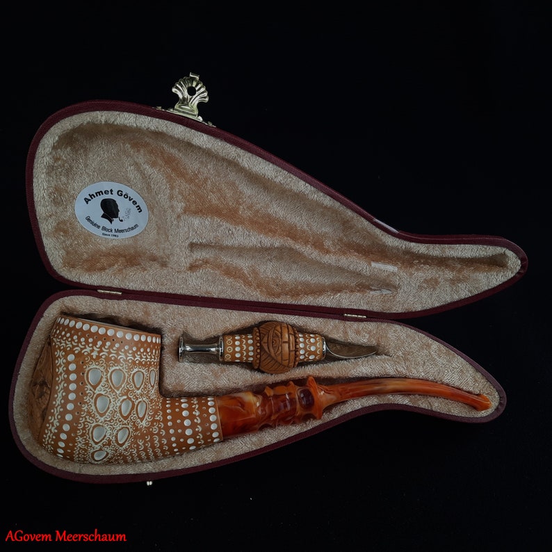 Master Mason Blue Lodge Meerschaum Pipe -  With Fitter Case & Pipe Tamper - Bricks Masons