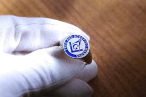 Master Mason Blue Lodge Ring - Sterling Silver With Blue Enamel - Bricks Masons