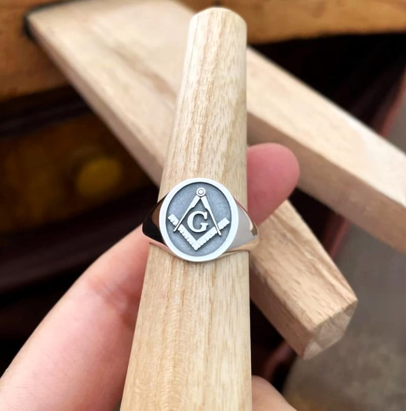 Master Mason Blue Lodge Ring - 10K to 18K Gold Plated 925 Sterling Silver Square & Compass G - Bricks Masons