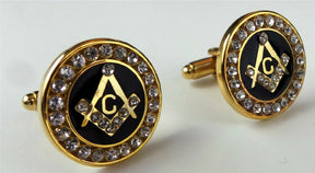 Master Mason Blue Lodge Cufflinks - 24k Gold Keychain Crystal & Lapel Pin Set - Bricks Masons