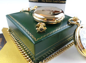 Master Mason Blue Lodge Pocket Watch - Personalised 24k Gold Clad Gift Case with Certificate - Bricks Masons