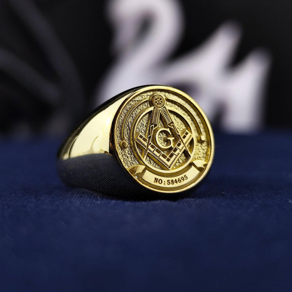 Master Mason Blue Lodge Ring - Square & Compass G Engraving Options - Bricks Masons