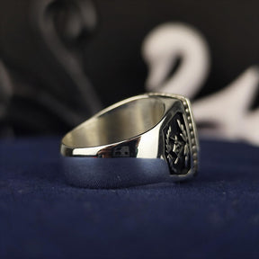 Master Mason Blue Lodge Ring -  Square & Compass G with Wreath Silver & Gold - Bricks Masons