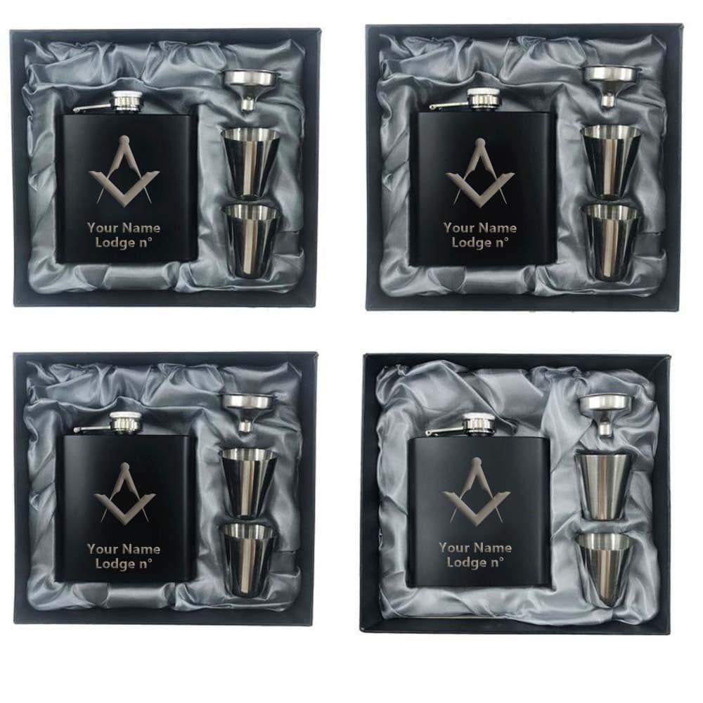 Master Mason Blue Lodge Flask - 2 Shot Glasses & Funnel