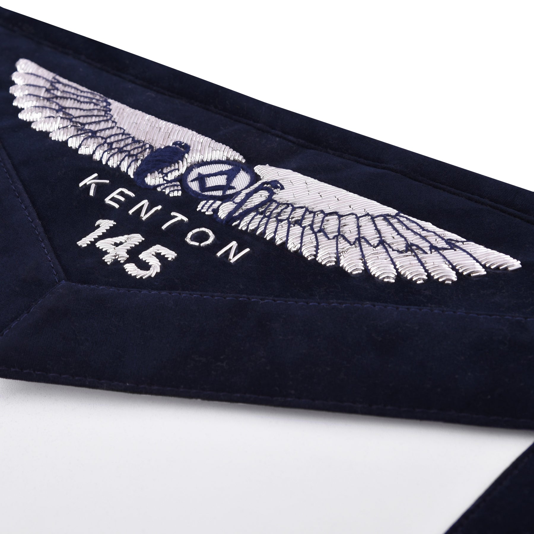 Junior Deacon Blue Lodge Officer Apron - Kenton Lodge Navy Velvet With Silver Embroidery Thread - Bricks Masons