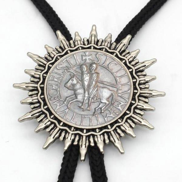 Knights Templar Bolo Tie - Silver & Black - Bricks Masons