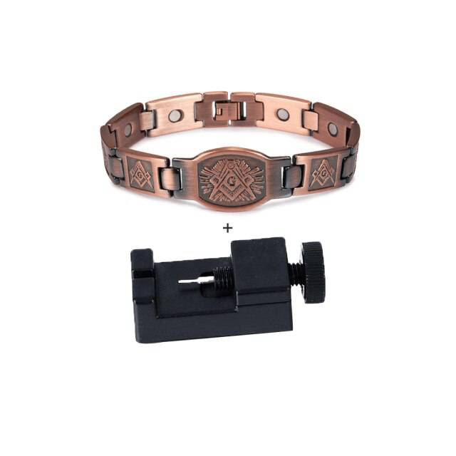 Knights Templar Bracelet - Square and Compass G/Cross Copper Magnetic - Bricks Masons