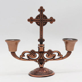Knights Templar Candle Holder - 5" triple Retro Metal Bronze/Red/Silver - Bricks Masons