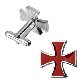 Knights Templar Cufflink - Red Cross Silver - Bricks Masons