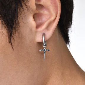 Knights Templar Earring - Stainless Steel With Black Stone - Bricks Masons