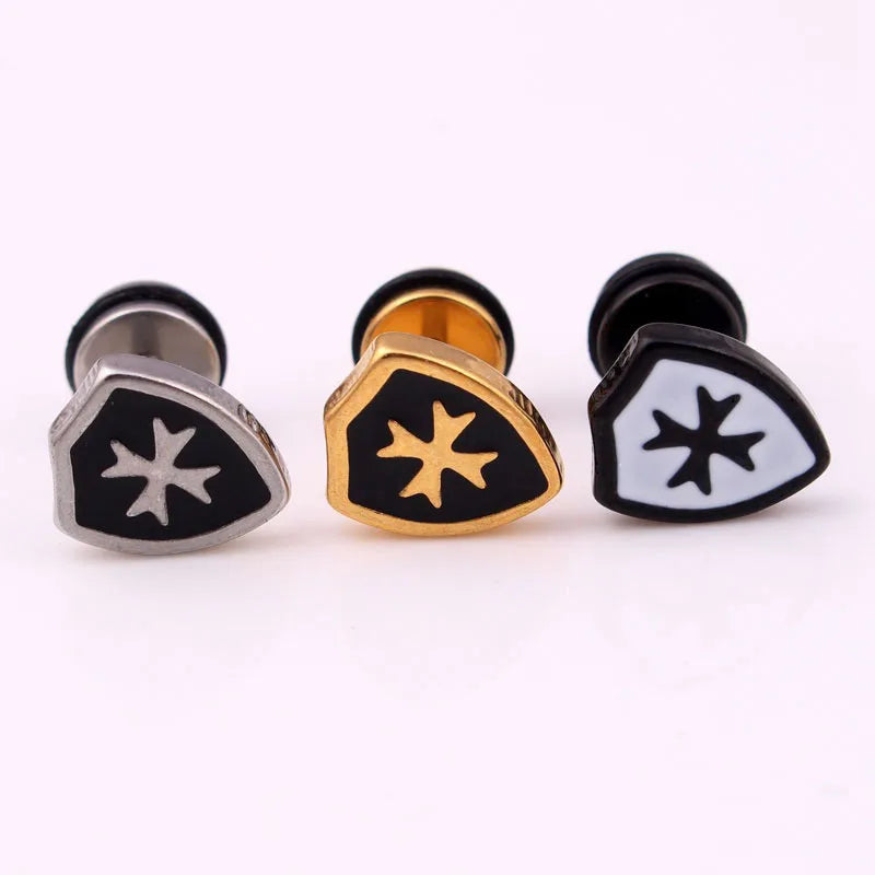 Knights Templar Earring - Templar Shield Stainless Steel - Bricks Masons