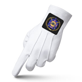 Knights Templar Commandery Glove - White Cotton With Black Patch - Bricks Masons
