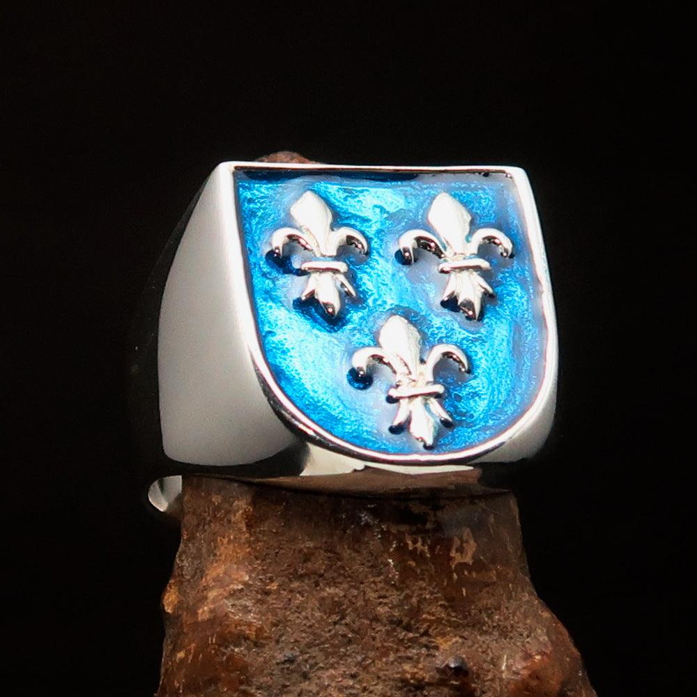Knights Templar Ring - Blue Fleur De Lis Cross Sterling - Bricks Masons