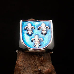 Knights Templar Ring - Blue Fleur De Lis Cross Sterling - Bricks Masons