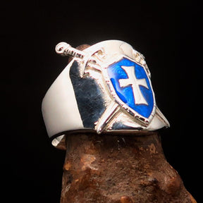 Knights Templar Ring - Blue Shield Cross Sterling Silver - Bricks Masons