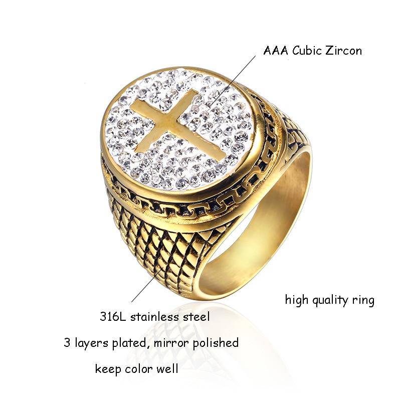 Knights Templar Ring - Cross Zirconia Signet Oval - Bricks Masons