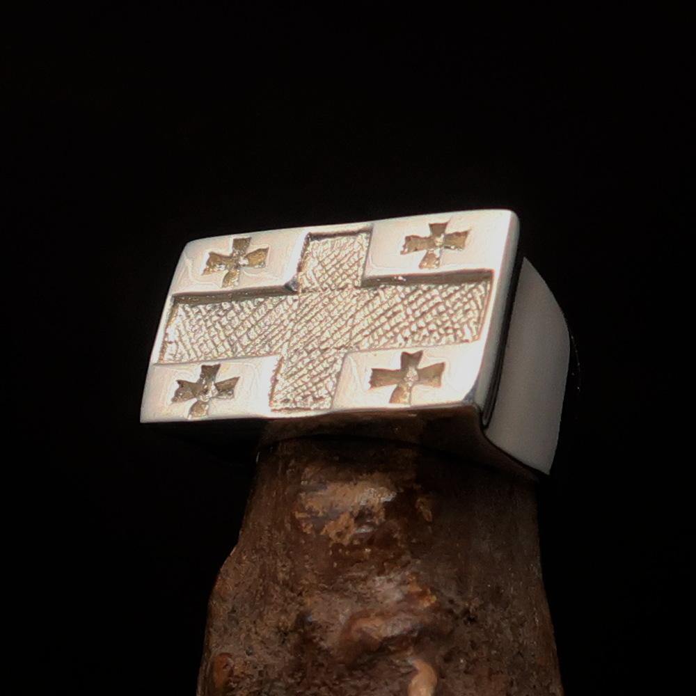 Knights Templar Ring - Flag of Georgia Sterling Silver - Bricks Masons