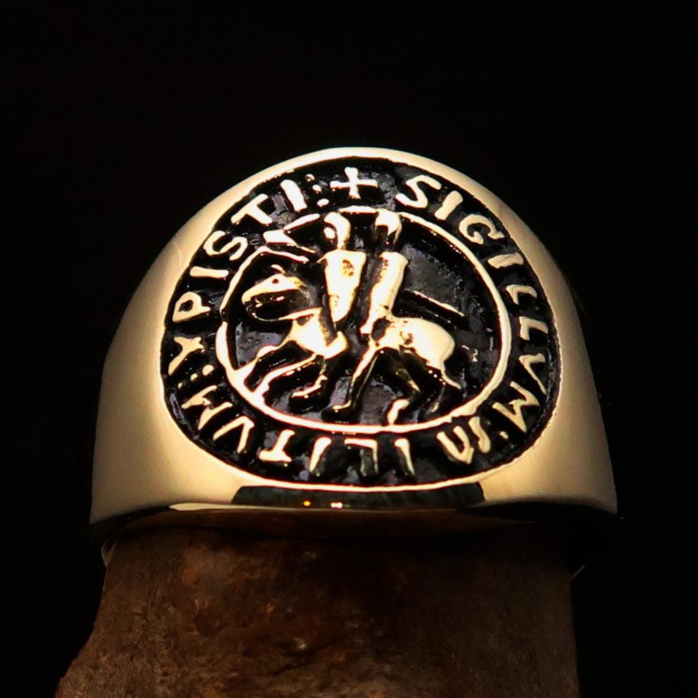 Knights Templar Ring - Gold Brass Sigillum MilItum XPISTI - Bricks Masons