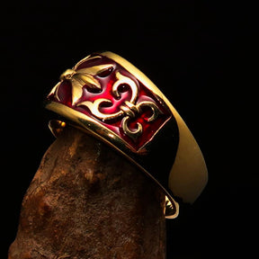 Knights Templar Ring - Gold & Red Brass Cross - Bricks Masons