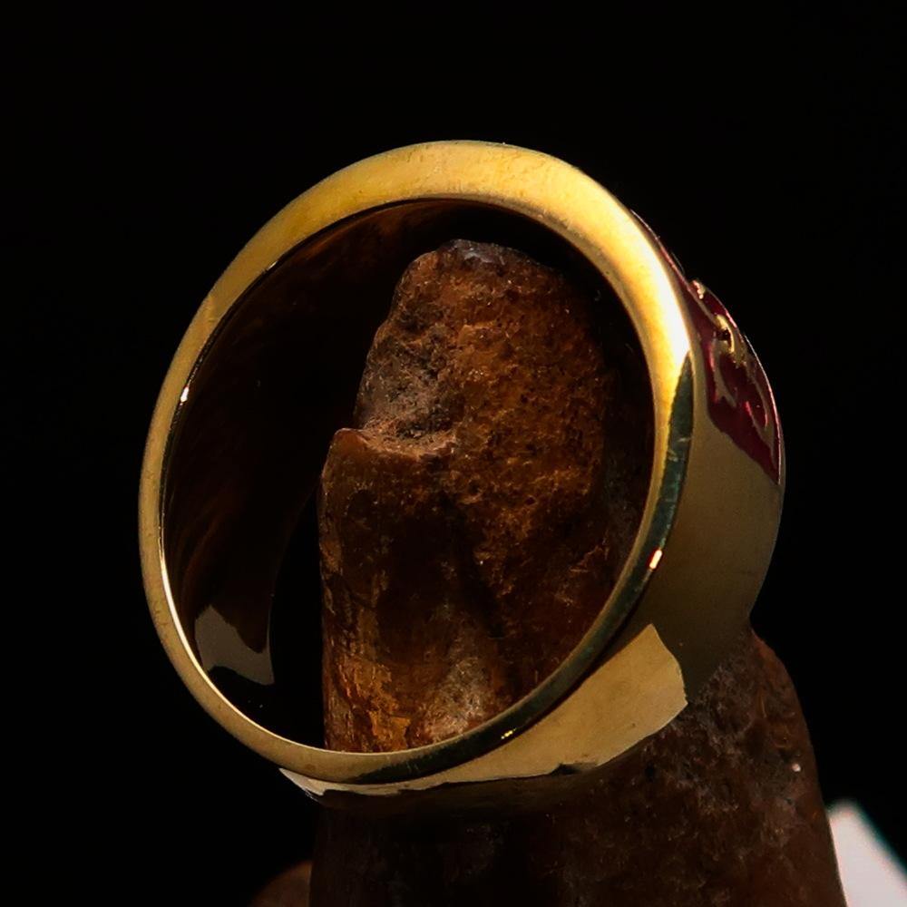 Knights Templar Ring - Gold & Red Brass Cross - Bricks Masons