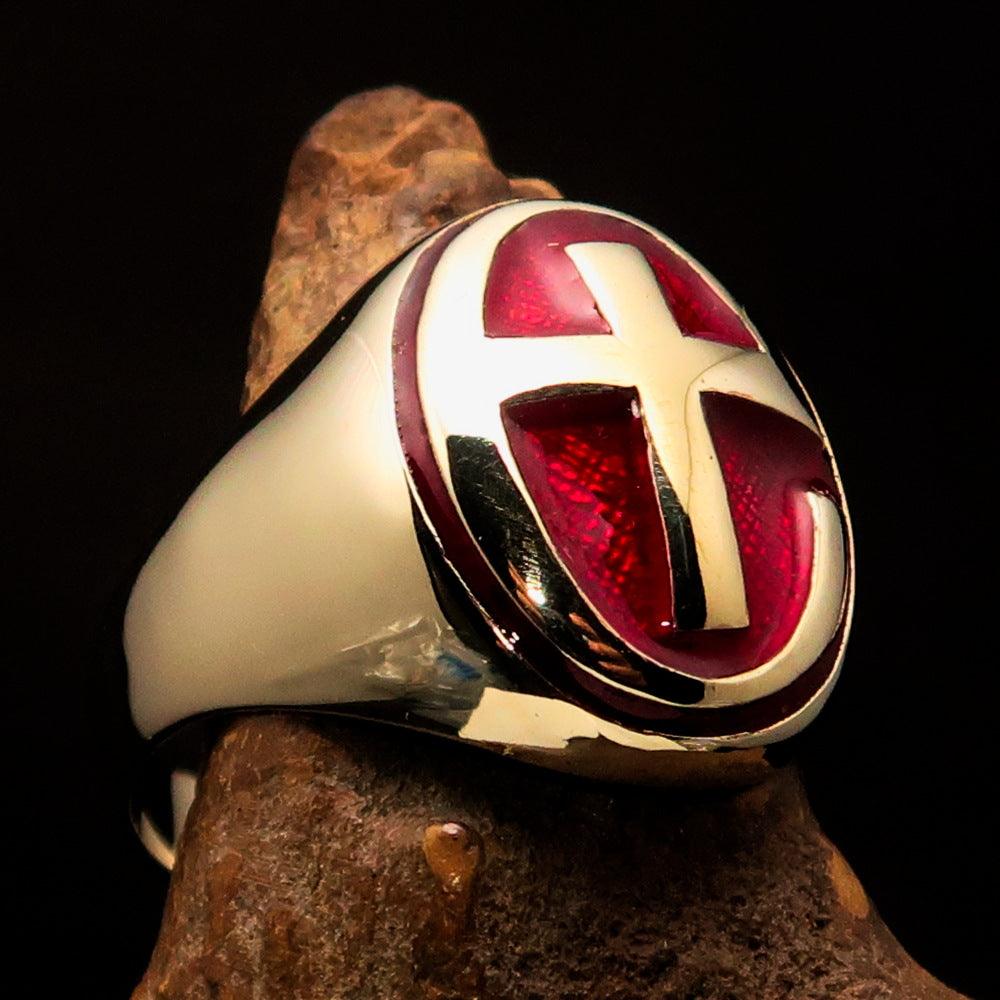 Knights Templar Ring - Gold & Red Cross Solid Brass - Bricks Masons