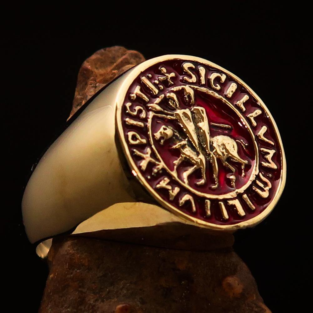 Knights Templar Ring - Gold & Red Sigillum MilItum XPISTI - Bricks Masons