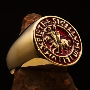 Knights Templar Ring - Gold & Red Sigillum MilItum XPISTI - Bricks Masons