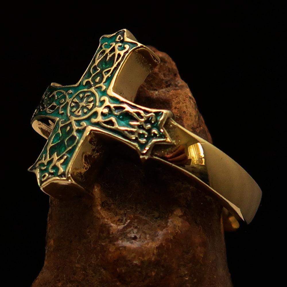 Knights Templar Ring - Green Celtic Cross - Bricks Masons