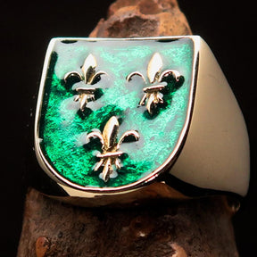 Knights Templar Ring - Green Knight Fleur De Lis Cross - Bricks Masons