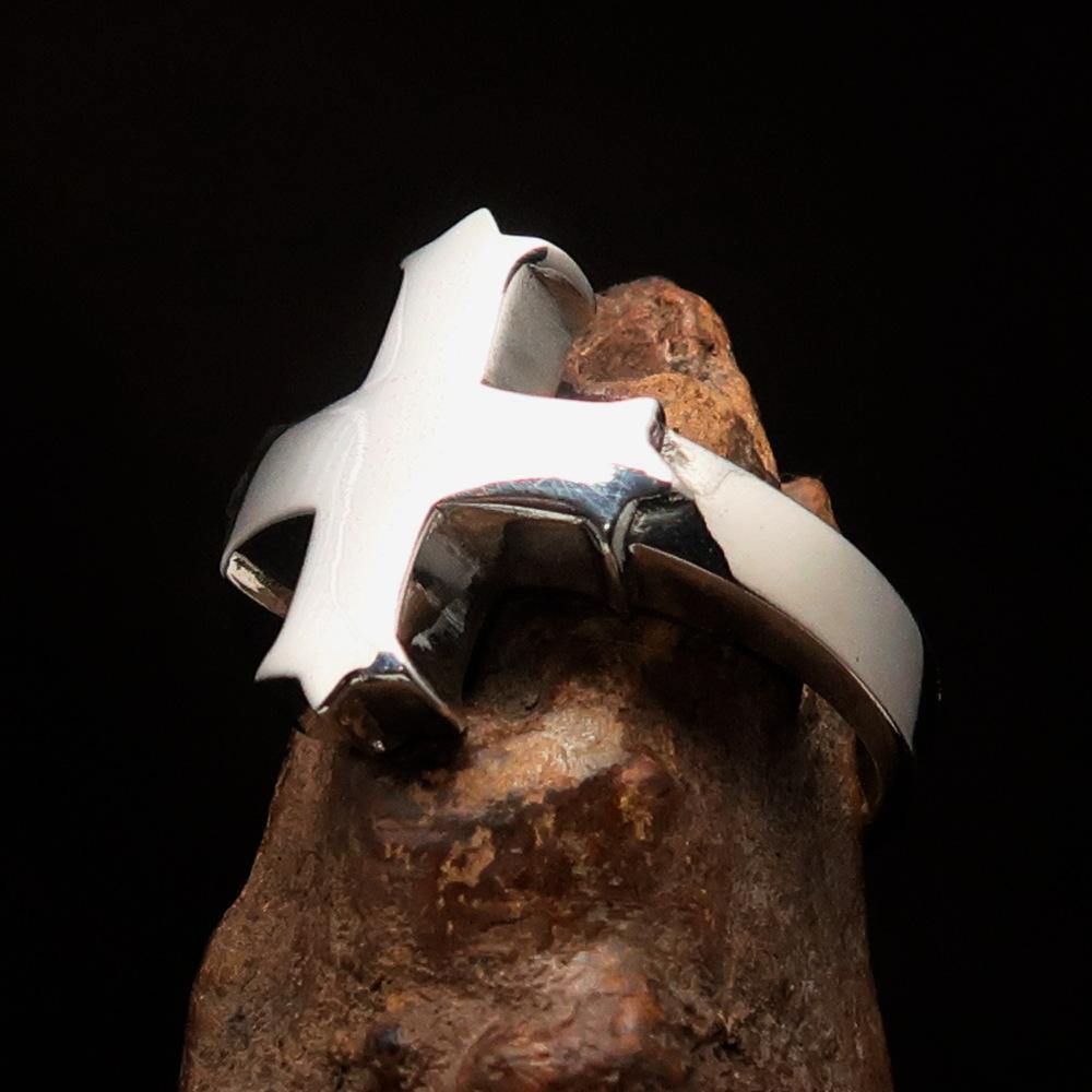 Knights Templar Ring - Mirror polished Silver Cross Ring - Bricks Masons