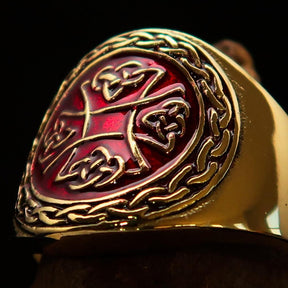 Knights Templar Ring - Red & Gold Cross Solid Brass - Bricks Masons