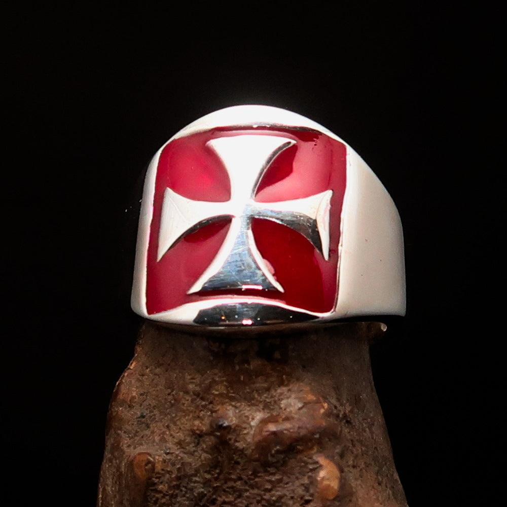 Knights Templar Ring - Red Sterling Silver Cross - Bricks Masons