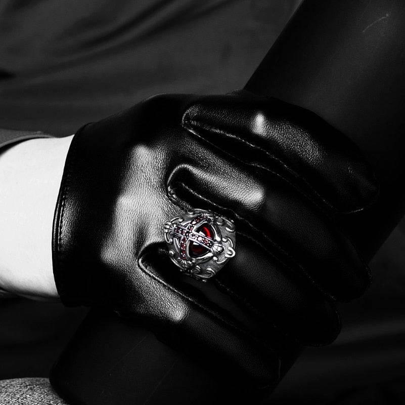 Knights Templar Ring - Red Stone Cross Silver and Gold - Bricks Masons